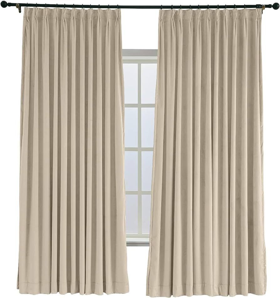 TWOPAGES 84 W x 84 L Pinch Pleat Room Darkening Velvet Curtain Drapery Panel for Traverse Rod or ... | Amazon (US)