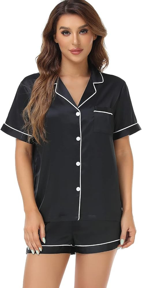 Serenedelicacy Women's Satin Pajama Set 2-Piece Sleepwear Loungewear Button Down Short Sleeve PJ ... | Amazon (US)