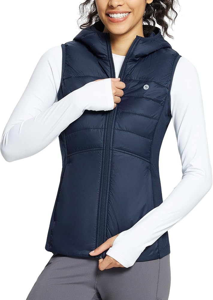 baleaf Women's Puffer Vest Hooded Running Vests Slim Fit Fleece Sleeveless Lightweight Jacket Fal... | Amazon (US)