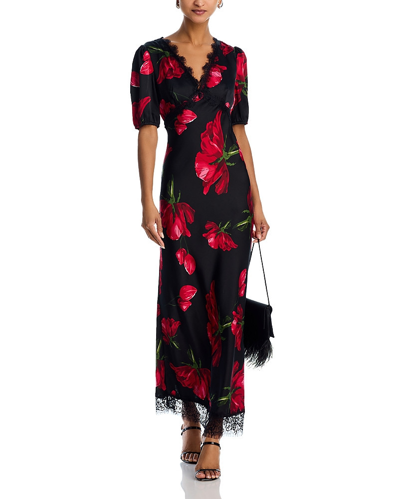 Aqua Rose Print Lace Trim Maxi Dress - Exclusive | Bloomingdale's (US)