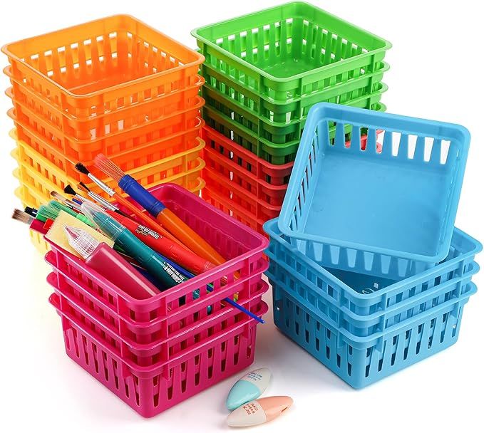 DEAYOU 24 Pack Classroom Storage Baskets, Plastic Small Organizer Bins, Colorful Crayon Pencil Co... | Amazon (US)