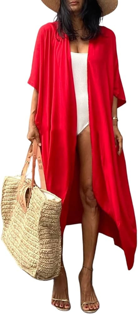 Bsubseach Stylish Tie Dye Open Front Long Kimono Swimsuit Cover up for Women | Amazon (US)