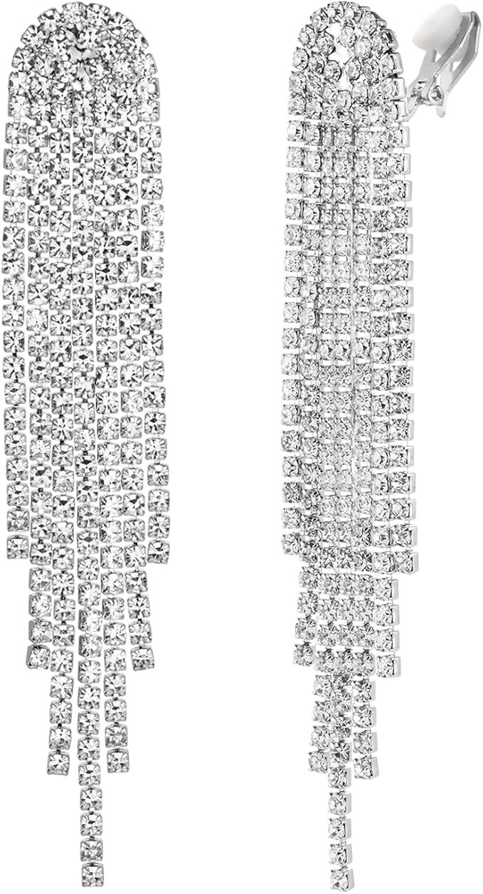 Rhinestone Earrings Dangling for Women Girls Long Chandelier Earrings Tassel Fringe Crystals Dang... | Amazon (US)
