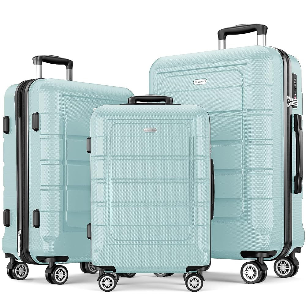 SHOWKOO Luggage Sets Expandable PC+ABS Durable Suitcase Double Wheels TSA Lock Mint Green | Amazon (US)