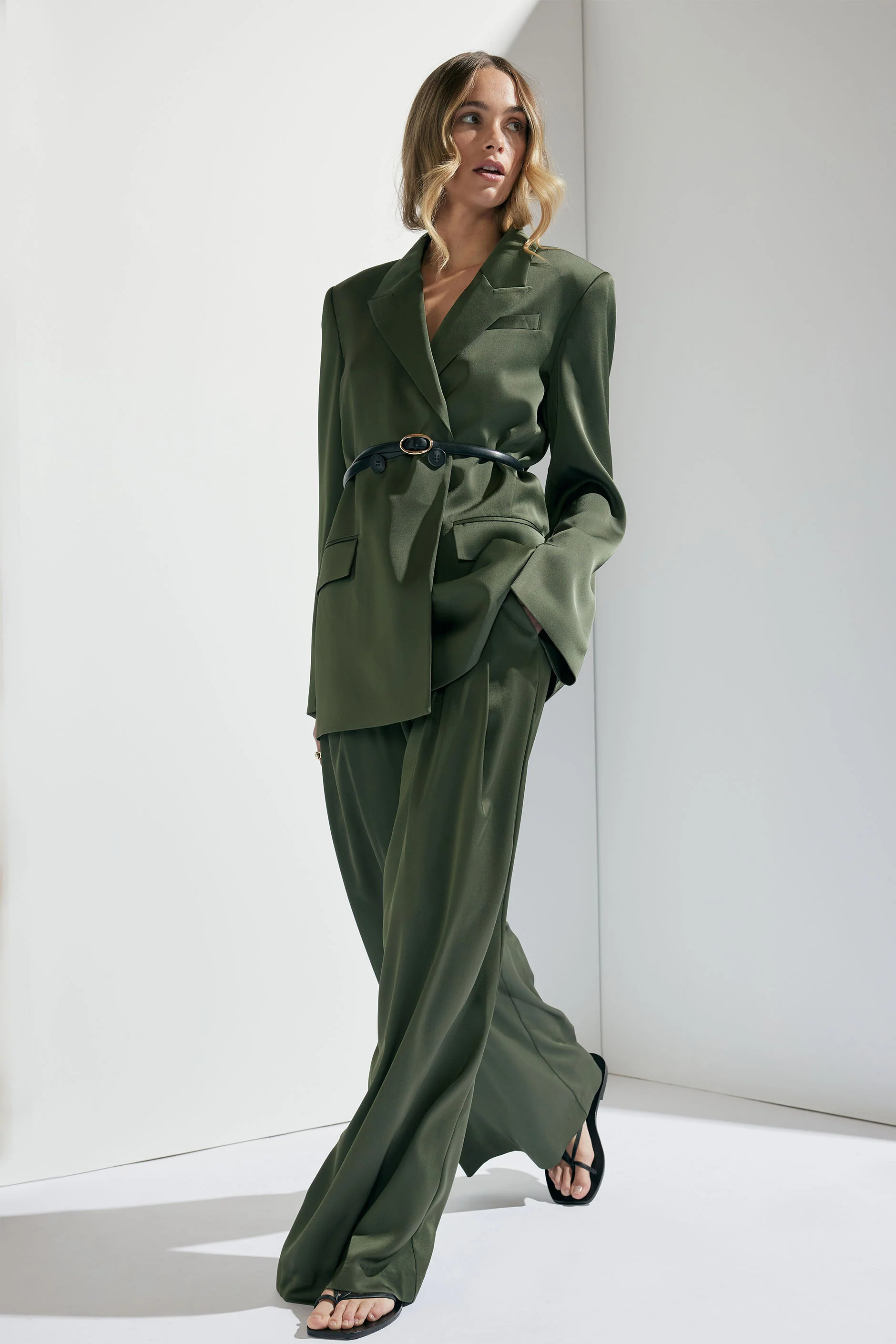 Sadie Satin Wrap Blazer - Olive | DECJUBA | DECJUBA