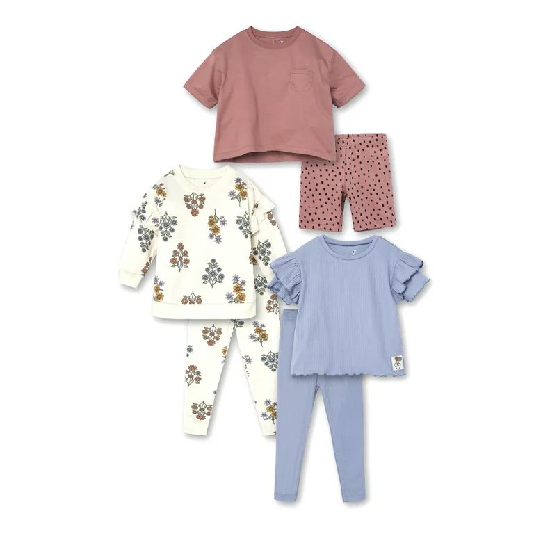 Little Star Organic Toddler Girl 6Pc Outfit Set, Size 12M-5T | Walmart (US)