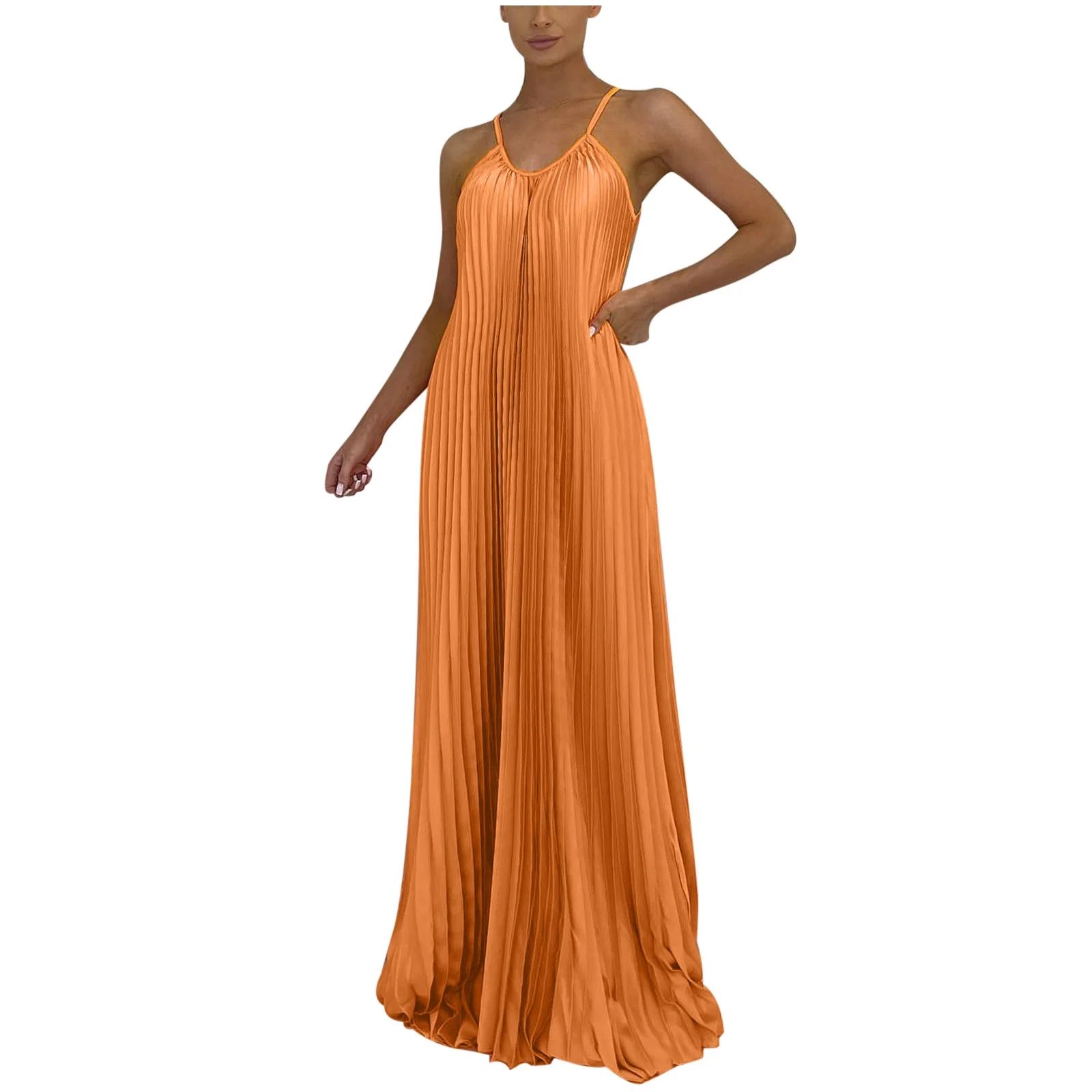YWDJ Boho Maxi Dress for Women Plus Size Women Fashion Suspender V-neck Sleeveless Solid Long Dre... | Walmart (US)