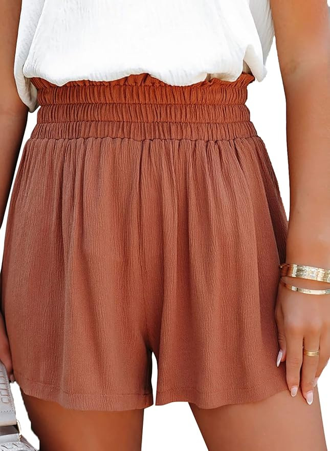 Dokotoo Womens 2022 Casual Summer Ruffle Elastic High Waisted Smocked Shorts Pants | Amazon (US)