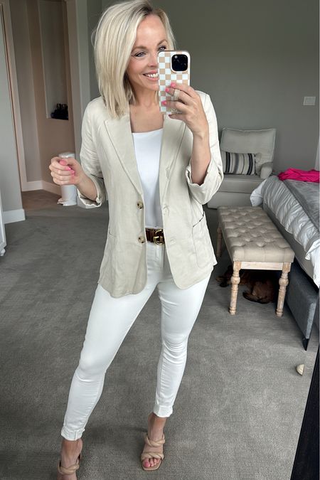 Wearing a small in the $22 walmart linens blazer, but medium also fits great!! Comes in 3 colors and is so good!!! 

#LTKfindsunder50 #LTKstyletip #LTKworkwear