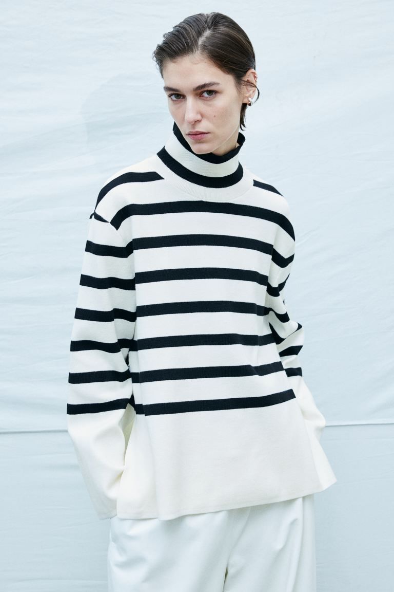 Mock Turtleneck Sweater - Cream/striped - Ladies | H&M US | H&M (US + CA)