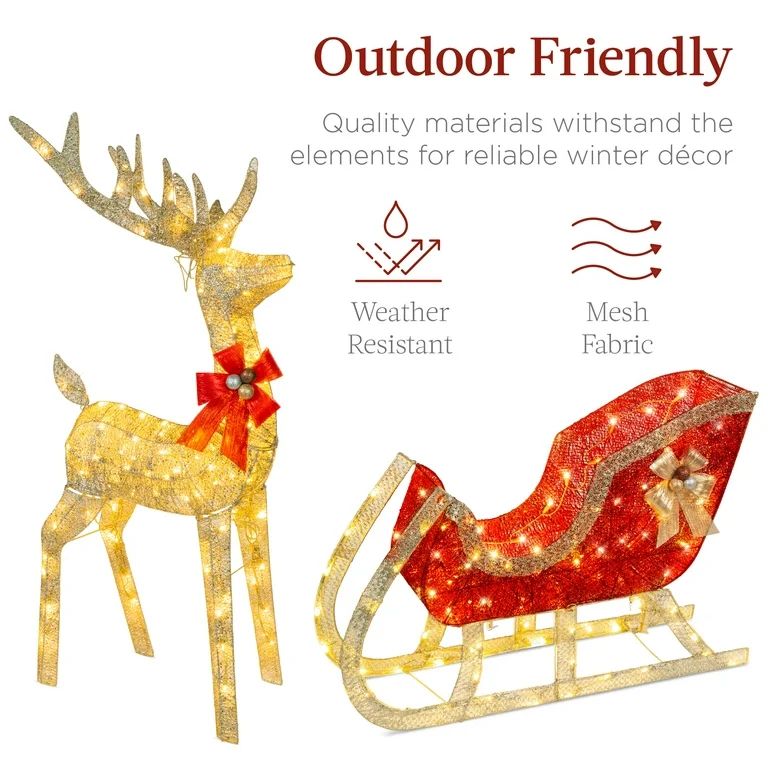 Best Choice Products Lighted Christmas 4ft Reindeer & Sleigh Outdoor Yard Decoration Set w/ 205 L... | Walmart (US)