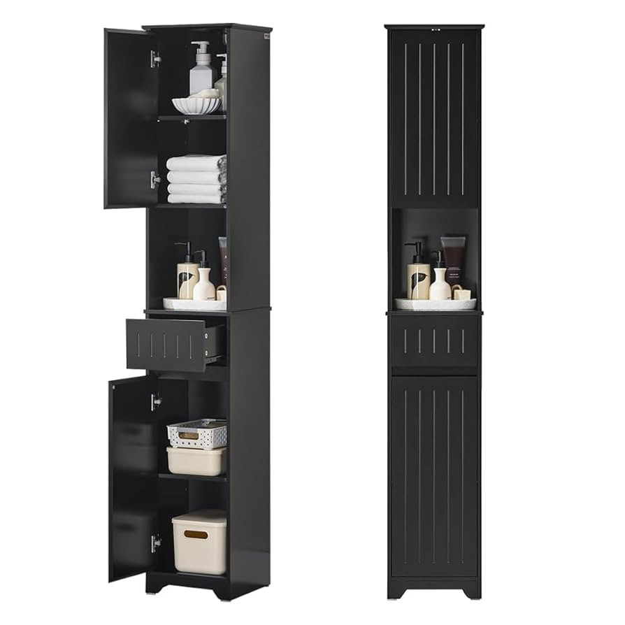 SoBuy Bathroom Tall Narrow Cabinet, Slim Freestanding Storing Unit with Shelves Narrow Floor Stan... | Amazon (US)