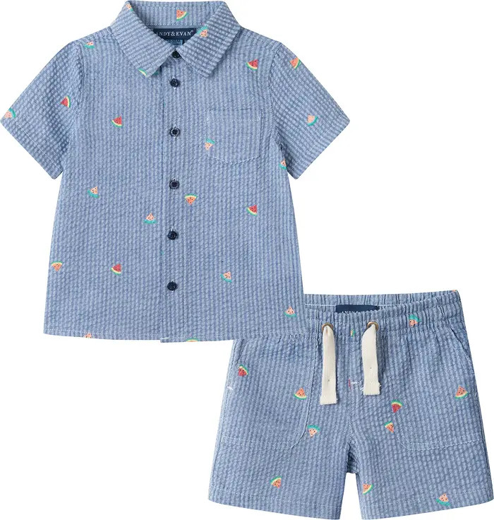 Andy & Evan Seersucker Short Sleeve Button-Up Shirt & Shorts Set | Nordstromrack | Nordstrom Rack