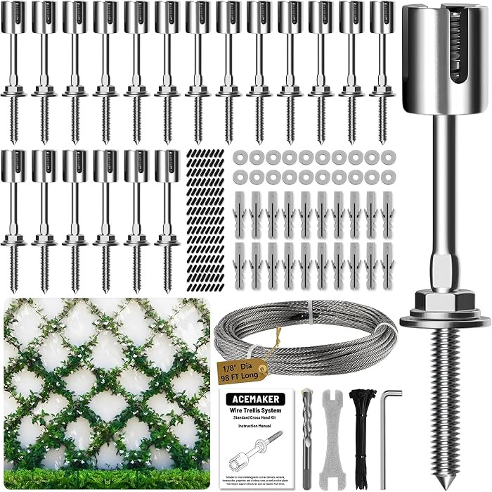 Wire Trellis for Climbing Plants Outdoor, 20-Set Wall Wire Trellis Kit with 1/8in x 98ft Stainles... | Amazon (US)