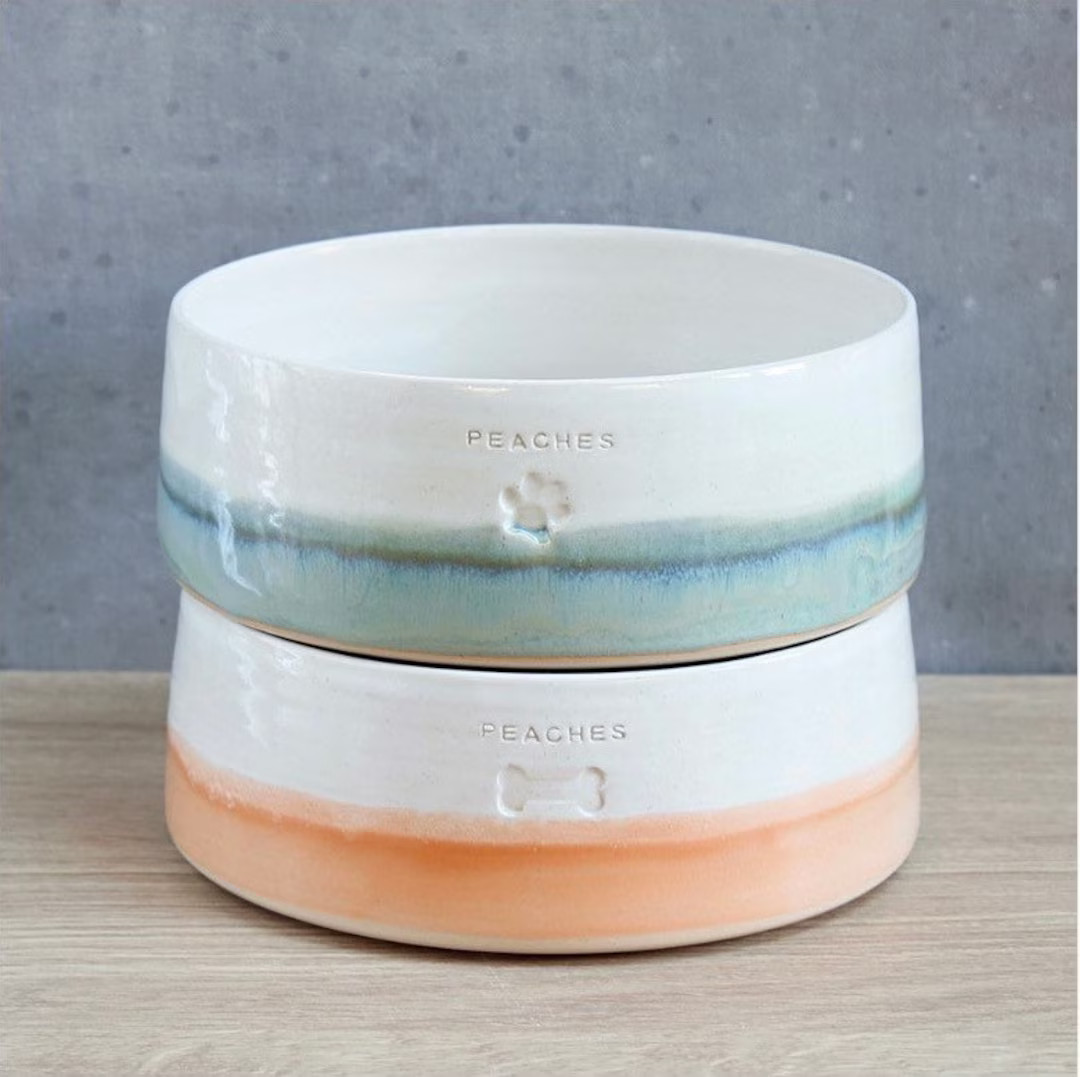 Personalised Pet Bowl Two Tone Handmade Bowl Cats Dogs Kittens & Puppies Ceramic Food/water Uniqu... | Etsy (US)