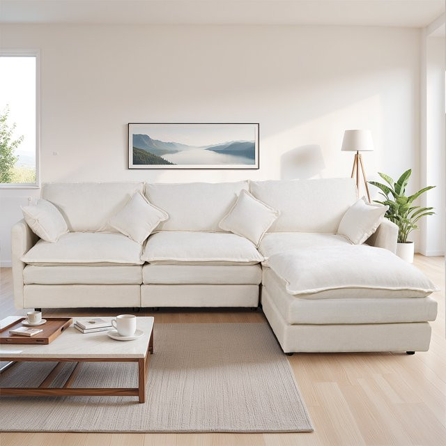 Muumblus Sectional Sofa Cloud Couch with Reversible Ottoman, L-Shaped Chenille Sofa for Living Ro... | Walmart (US)