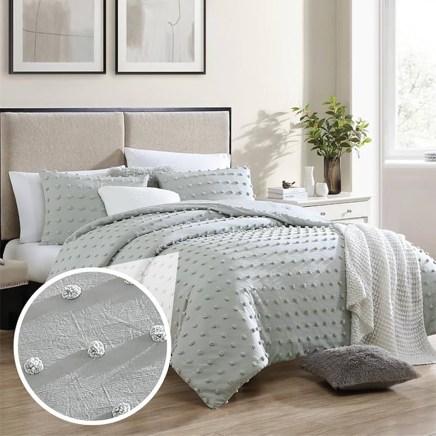 Swift Home Full/Queen Gray Comforter Set - Decorative Tufted Pom Poms Bedding Set - 3 Pieces Bed ... | Amazon (US)