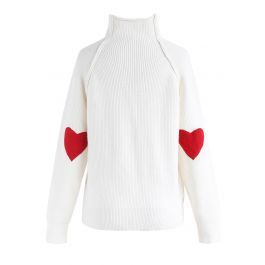 Heart and Soul Patched Knit Sweater in White | Chicwish