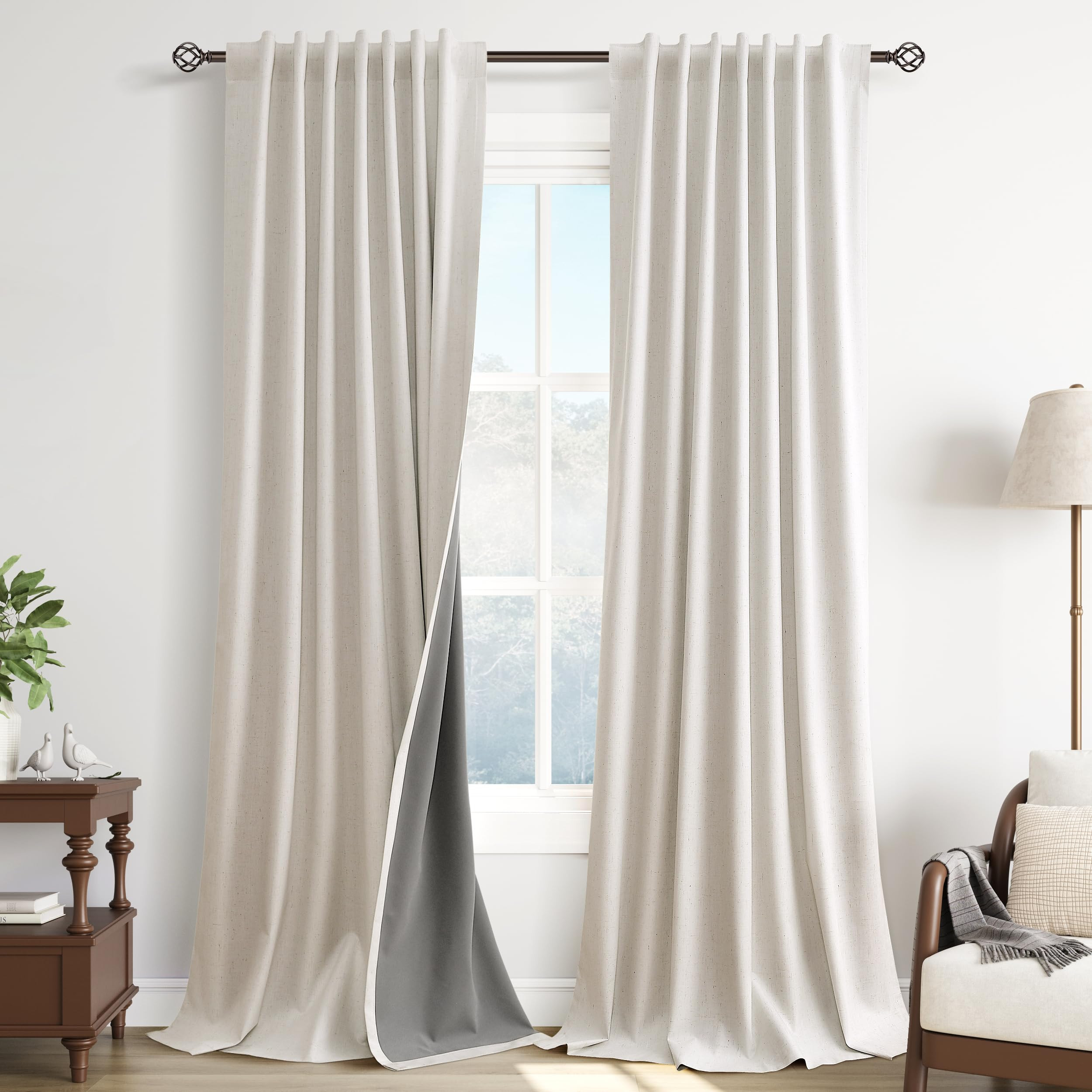 Guken Cream Natural 100% Blackout Linen Curtains 95 Inches Long Blackout Thermal Insulated Soundp... | Amazon (US)