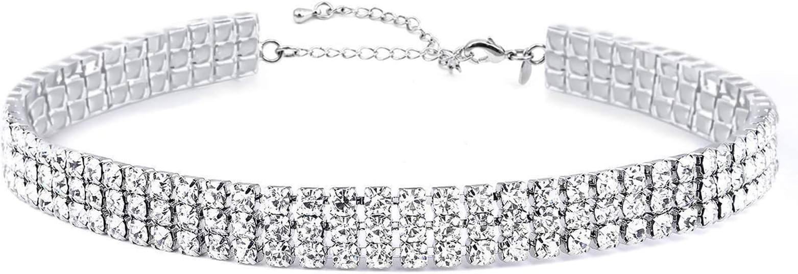 Zealmer 3 Row Rhinestone Choker Necklace for Women 18K Gold Plated | Amazon (US)