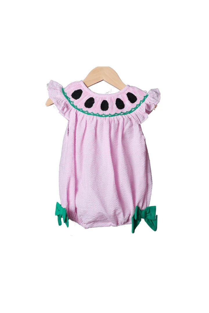 Smocked Watermelon Seersucker Bubble | The Smocked Flamingo