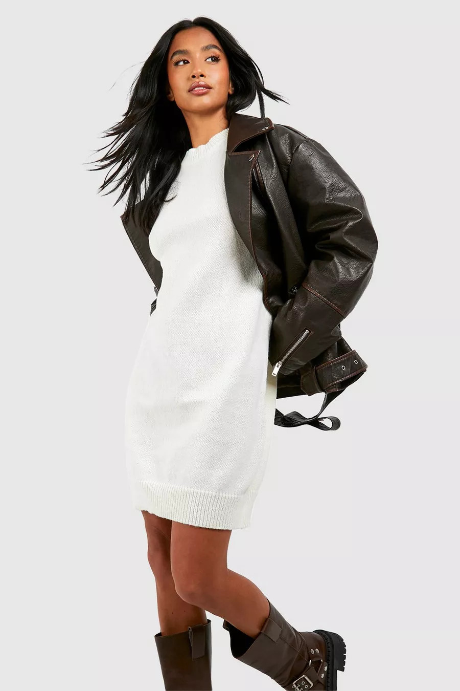 Petite Feather Detail Knitted Dress | Boohoo.com (UK & IE)