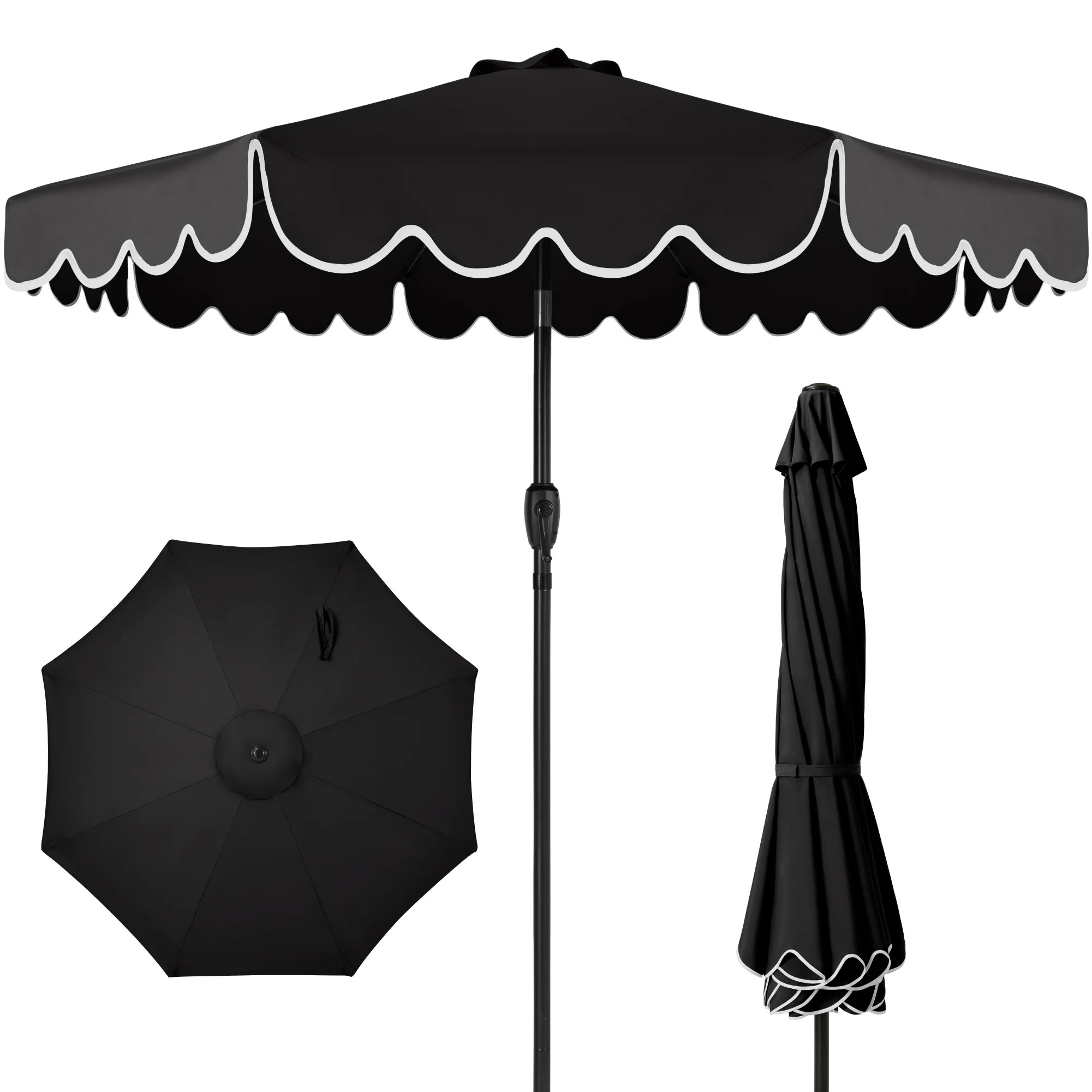 Best Choice Products 9ft Patio Market Umbrella with Scallop Trim, Fade-Resistant, Crank & Tilt, Wind Vent - Black | Walmart (US)