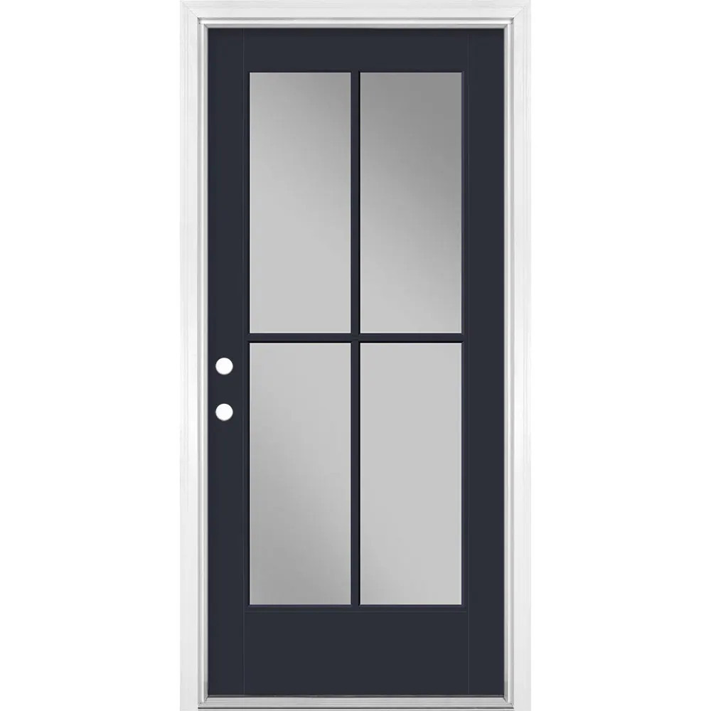 Masonite 36-in x 80-in x 4-9/16-in Fiberglass Full lite Right-hand inswing Eclipse Painted Prehung Front Door with Brickmould Insulating core in Black | Lowe's