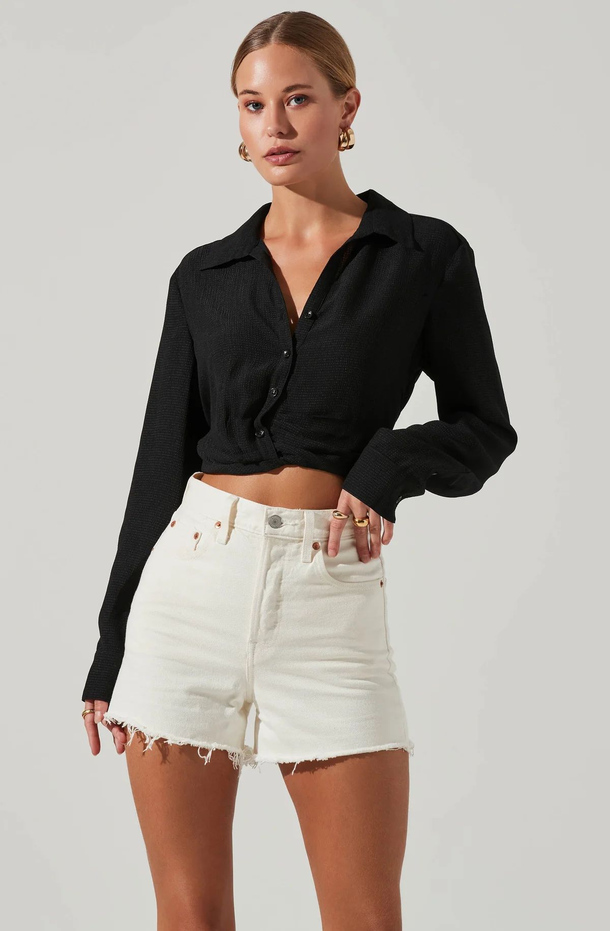 Camden Cropped Button Down Collared Top | ASTR The Label (US)