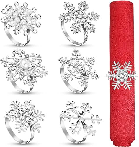 Christmas Napkin Rings Set Xmas Snowflake Napkin Holders Rhinestone Snowflake Napkin Rings Chic S... | Amazon (US)