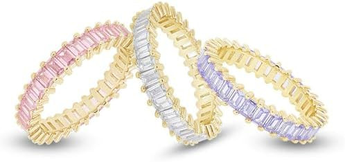 AFFY Set of 3 Pastel Rainbow Baguette Eternity Band Rings for Women, Cubic Zirconia Crystal Cockt... | Amazon (US)