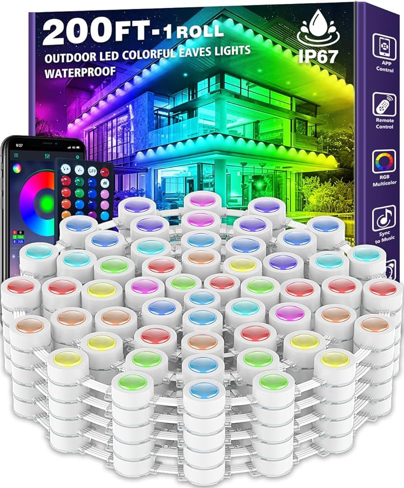 200FT Permanent Outdoor Lights,RGB Eaves Lights with App Control Remote,DIY Scene Modes IP67 Wate... | Amazon (US)