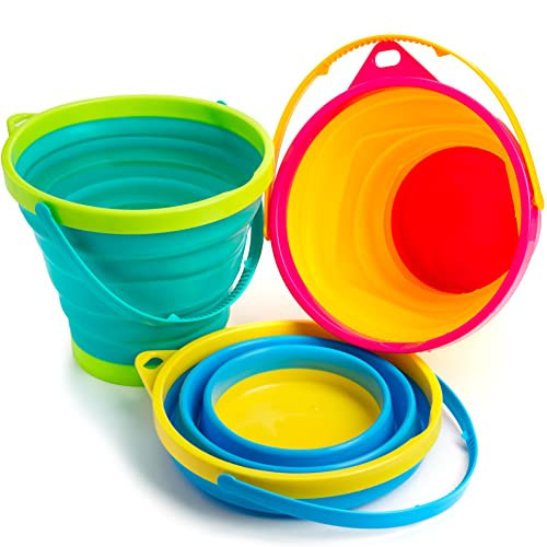 Shindel Foldable Beach Bucket Set, 3PCS Collapsible Beach Bucket Sand Buckets for Beach, Collapsible Sand Toys for Beach Party, Fun Summer Activities, Travel Sand Toys | Amazon (US)