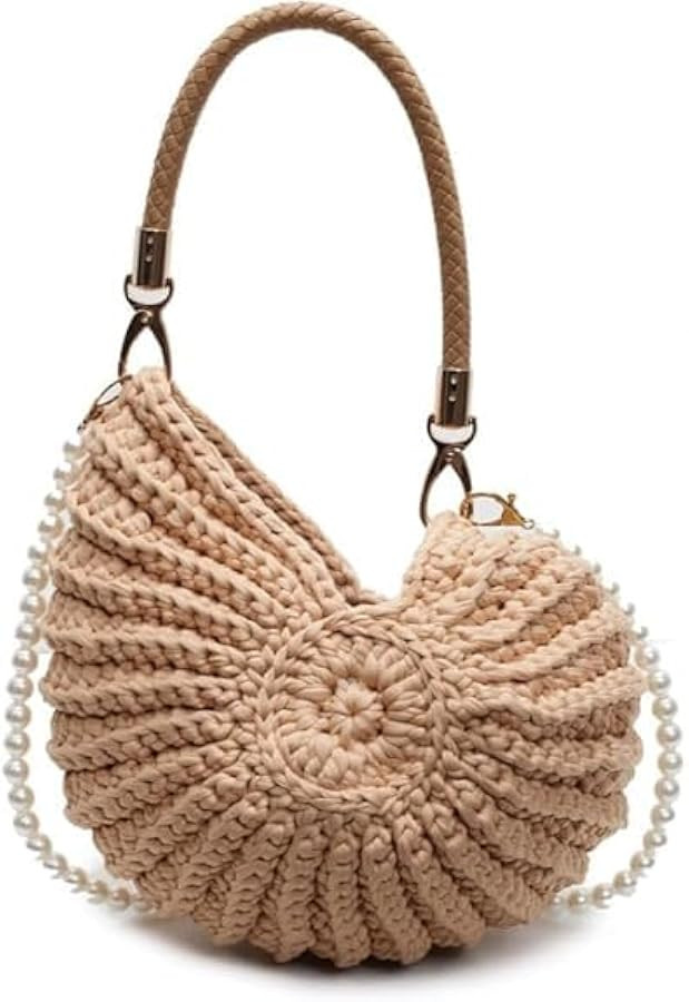 Shell Bag Seashell Bag Handwoven Crochet Shell Purse Summer Beach Tote with Pearl Strap Boho Clut... | Amazon (US)