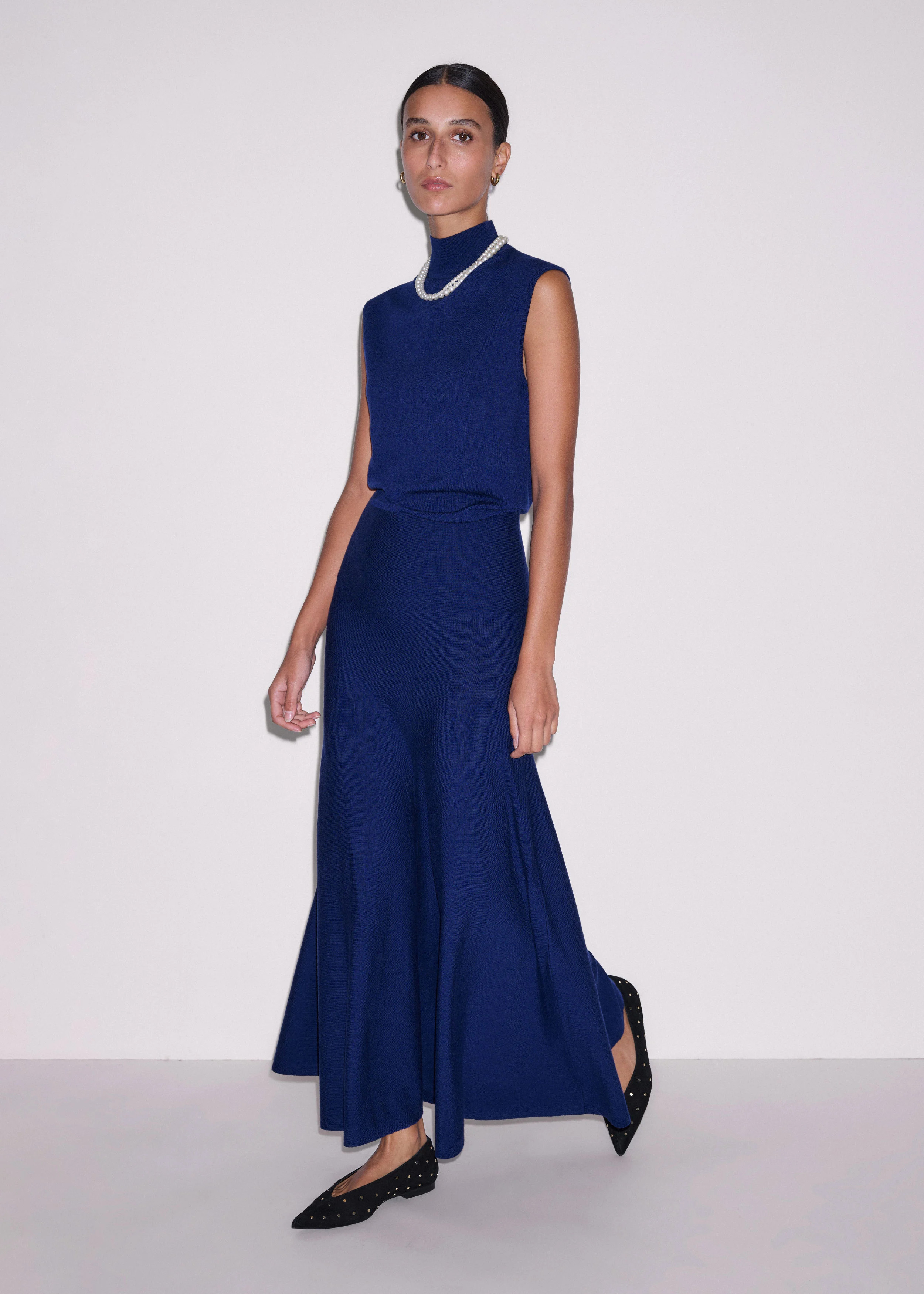 Women's Blue High Neck Knit Maxi Dress + Layering Top | ME+EM | ME+EM Global (Excluding US)
