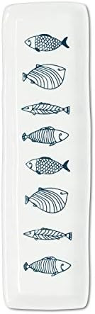 Abbott Collection Corfu Long Slim Fish Plate, 1 EA - Stoneware, White/Blue (12.5" L) | Amazon (US)