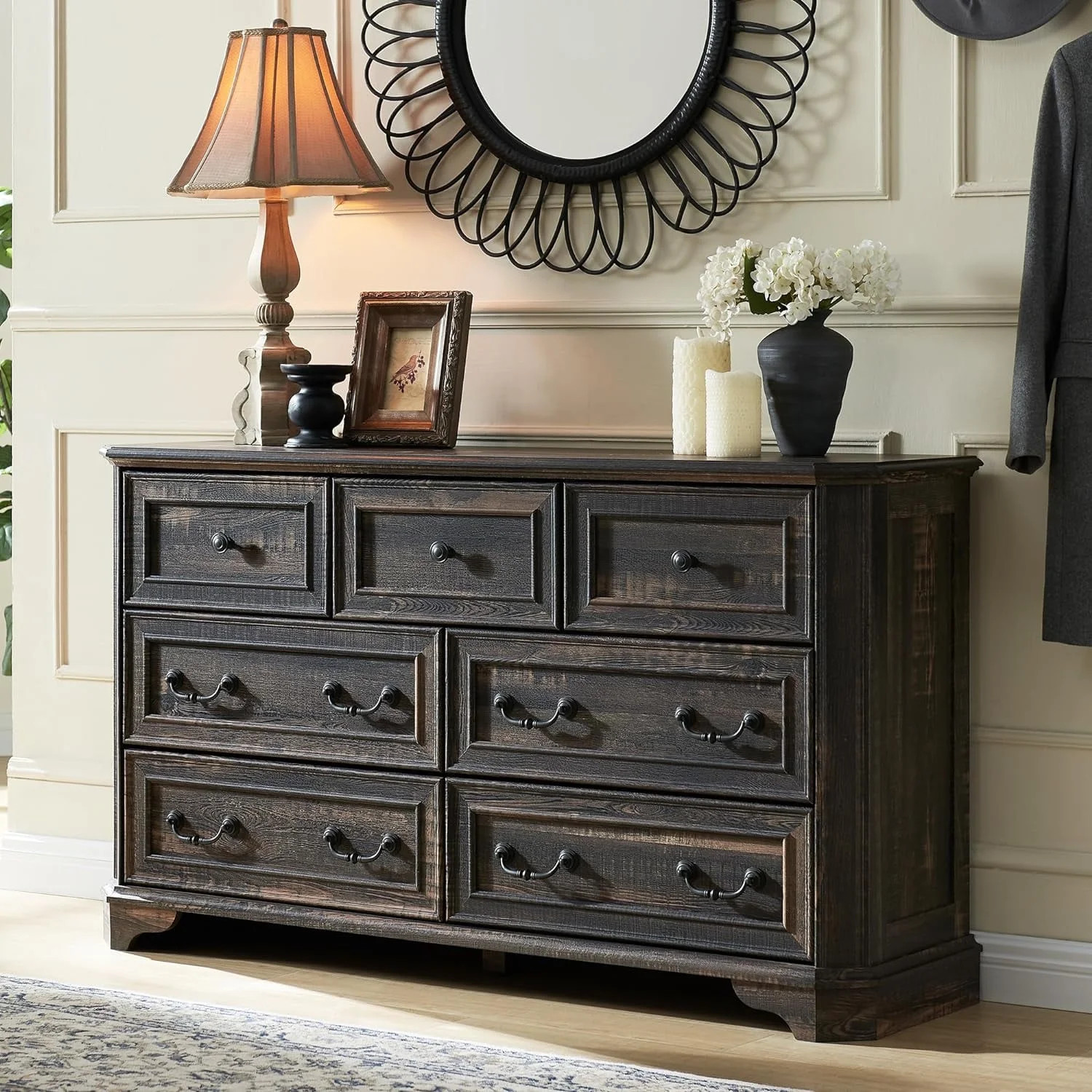 OKD Farmhouse 7 Drawers Dresser Chests for Bedroom, Wood Rustic Tall Chest of Drawers, Organizer ... | Walmart (US)