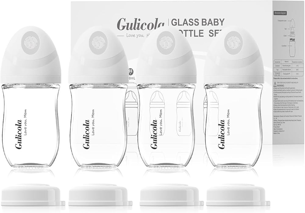Natural Glass Baby Bottle 4 Pack, Newborn Breastfeeding Bottles Set, Extra Slow Flow Nipples (SS)... | Amazon (US)