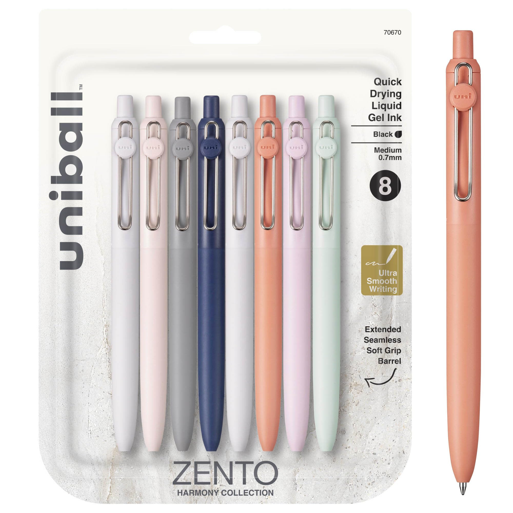 Uniball Zento Gel Ink Rollerball Pens, 8 Black Medium Point Smooth Writing Pens, Colored Japanese... | Amazon (US)