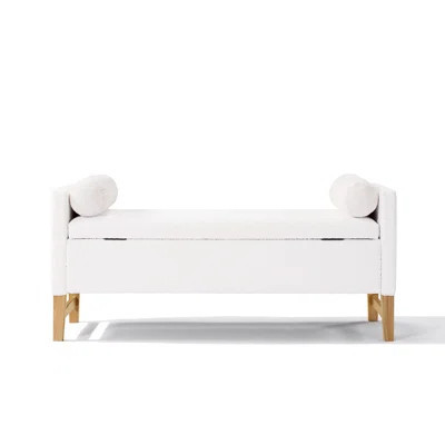 Lyndes Modern Upholstered Boucle Storage Benchn With Pillows And And Solid Wood Legs | Wayfair North America