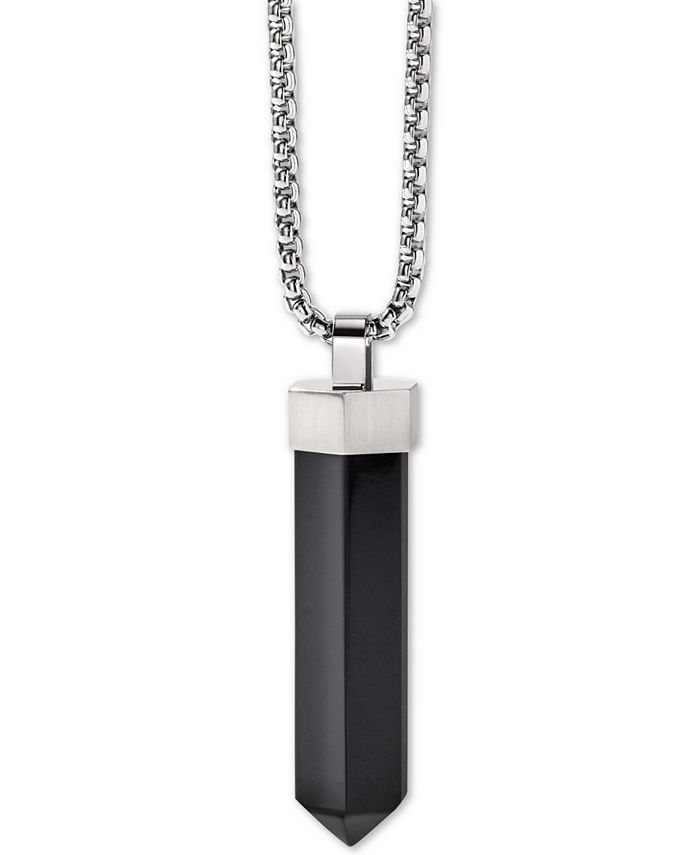 Bulova Men's Faceted Black Onyx Pendant Necklace in Stainless Steel; 26 | Macys (US)