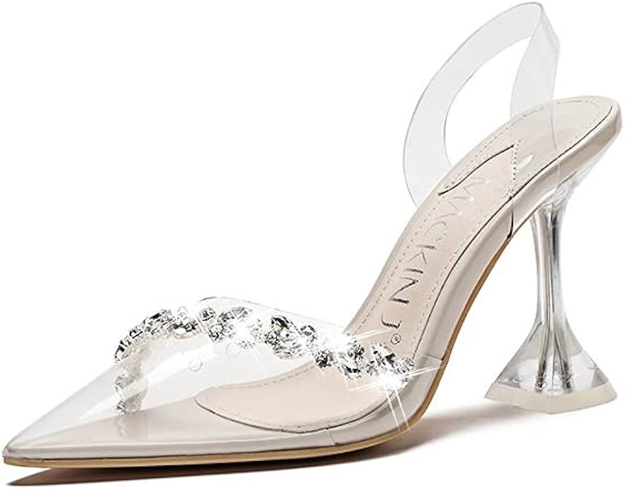 MACKIN J 188-7 Women's Clear Heels Pointed Toe Slingback Rhinestone Sandals Dress Shoes | Amazon (US)