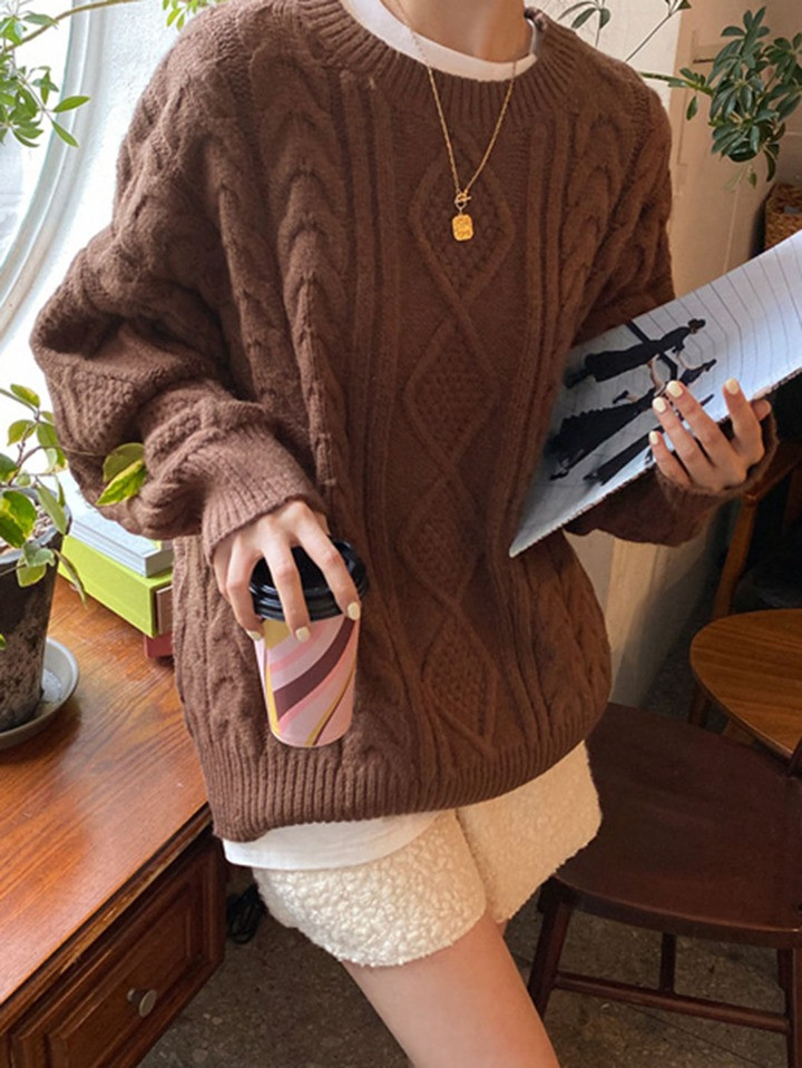 DAZY 1pc Cable Knit Drop Shoulder Sweater | SHEIN