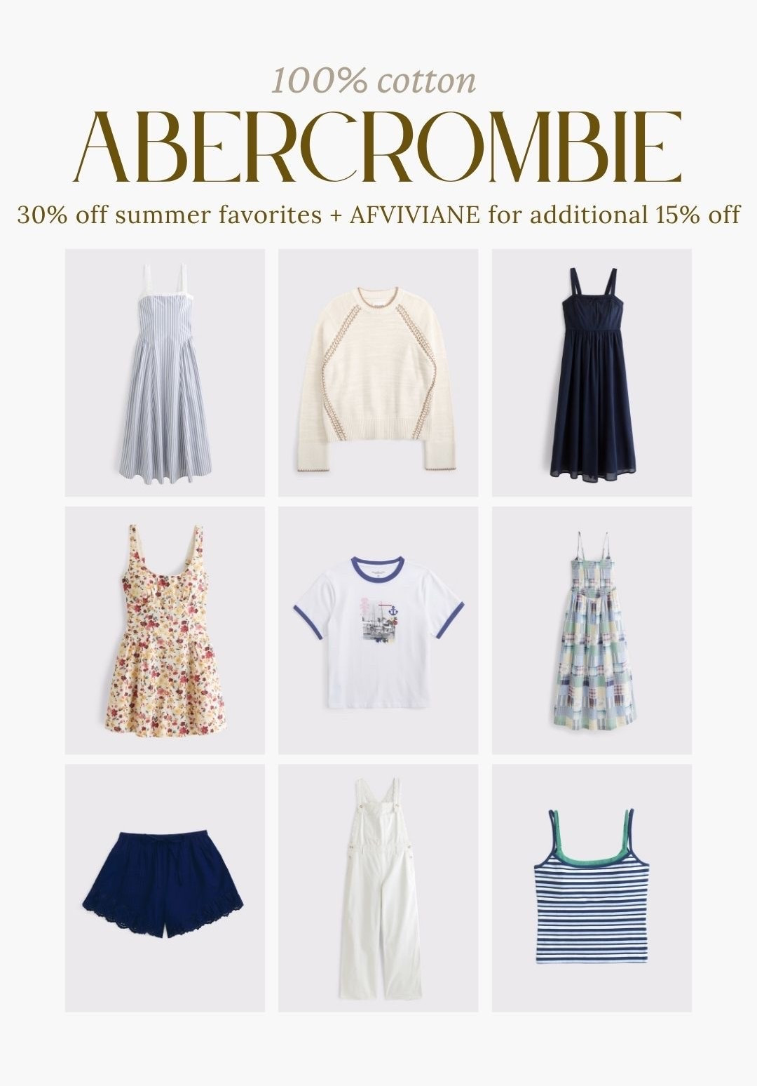 [6/18/26] my @abercrombie code is live!! code AFVIVIANE for stackable 15% off. 100% cotton options that I’m loving this season. I’m currently wearing size medium/28 in AF styles at 28 weeks pregnant. 

[Use code AFVIVIANE to get an additional 15% off almost everything in stores and online at checkout from 6/18/26-6/21/26 in US/CA. Exclusions apply. See details online.]

#LTKSaleAlert #LTKBump #LTKPetite