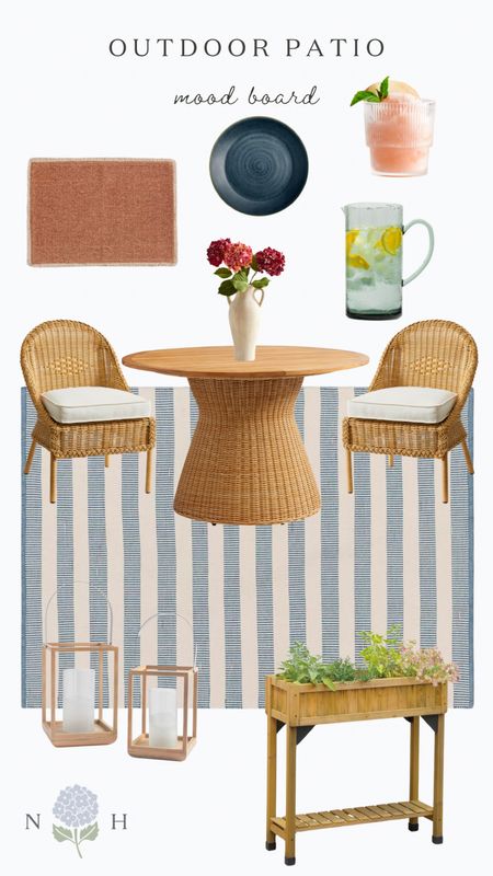 Outdoor patio mood board, patio furniture, outdoor dining, melamine dishes, plant stands, outdoor porch decor, pottery barn, crate and barrel 

#LTKhome