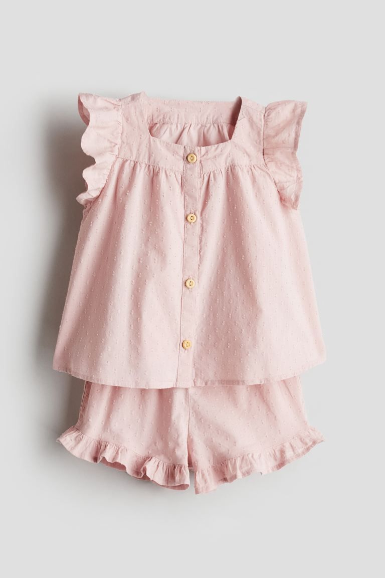 2-piece Blouse and Shorts Set - Regular waist - Square Neckline - Light dusty pink - Kids | H&M U... | H&M (US + CA)