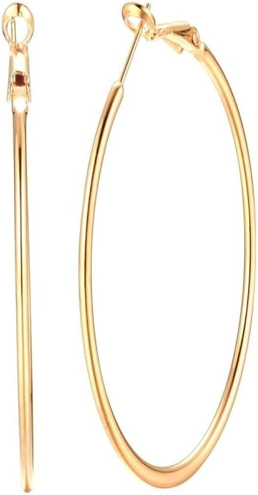 Dainty 70mm 14K Yellow Gold Silver Big Large Hoop Earrings For Women Girls Sensitive Ears Fashion Ro | Amazon (US)