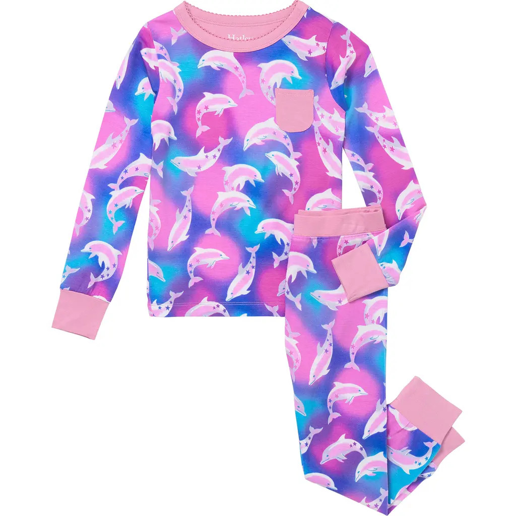 Hatley Kids' Airbrush Dolphins Print Fitted Two-Piece Pajamas in Purple at Nordstrom, Size 3T | Nordstrom