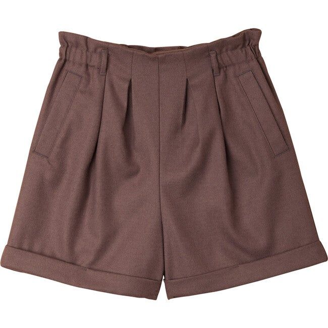 The Sunday Collective | Paperbag Waist Shorts, Peppercorn (Brown, Size 12Y) | Maisonette | Maisonette