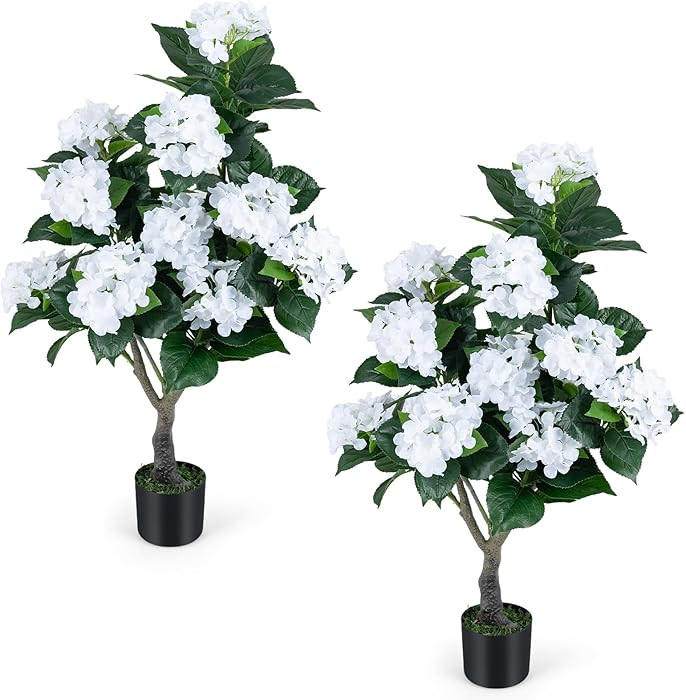 Goplus Artificial Hydrangea Tree, 2 Pack Fake Floral Plant w/11 White Flowers & Realistic Trunk i... | Amazon (US)